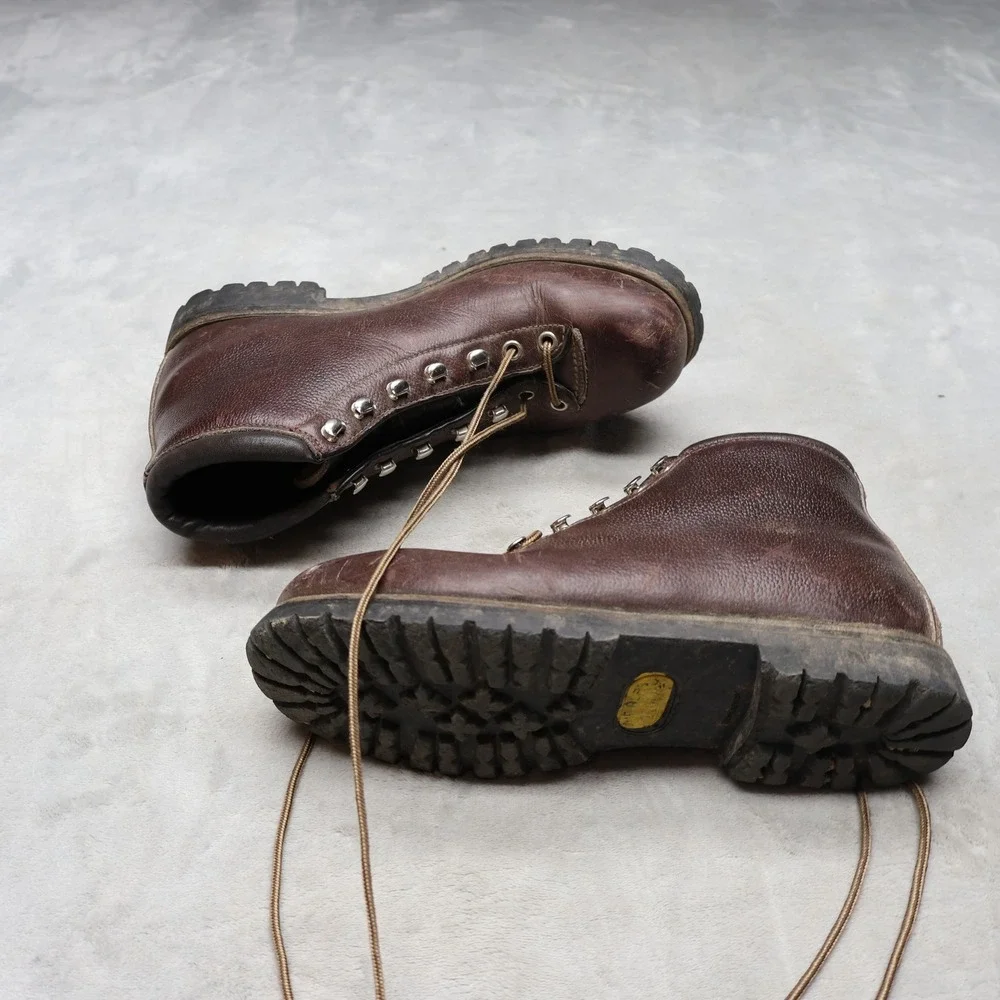Fabiano Men? 8 Narrow Hiking‎ Boots Brown Leather Lug Lace Rugged Italy VTG RARE